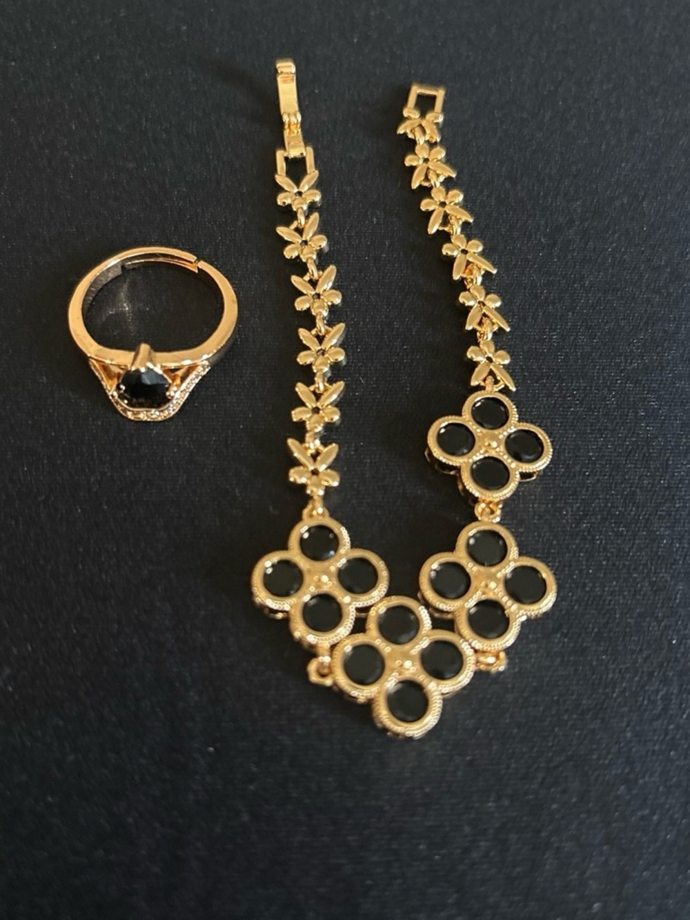 Gold-Tone bracelet and Ring Set with Black Accents